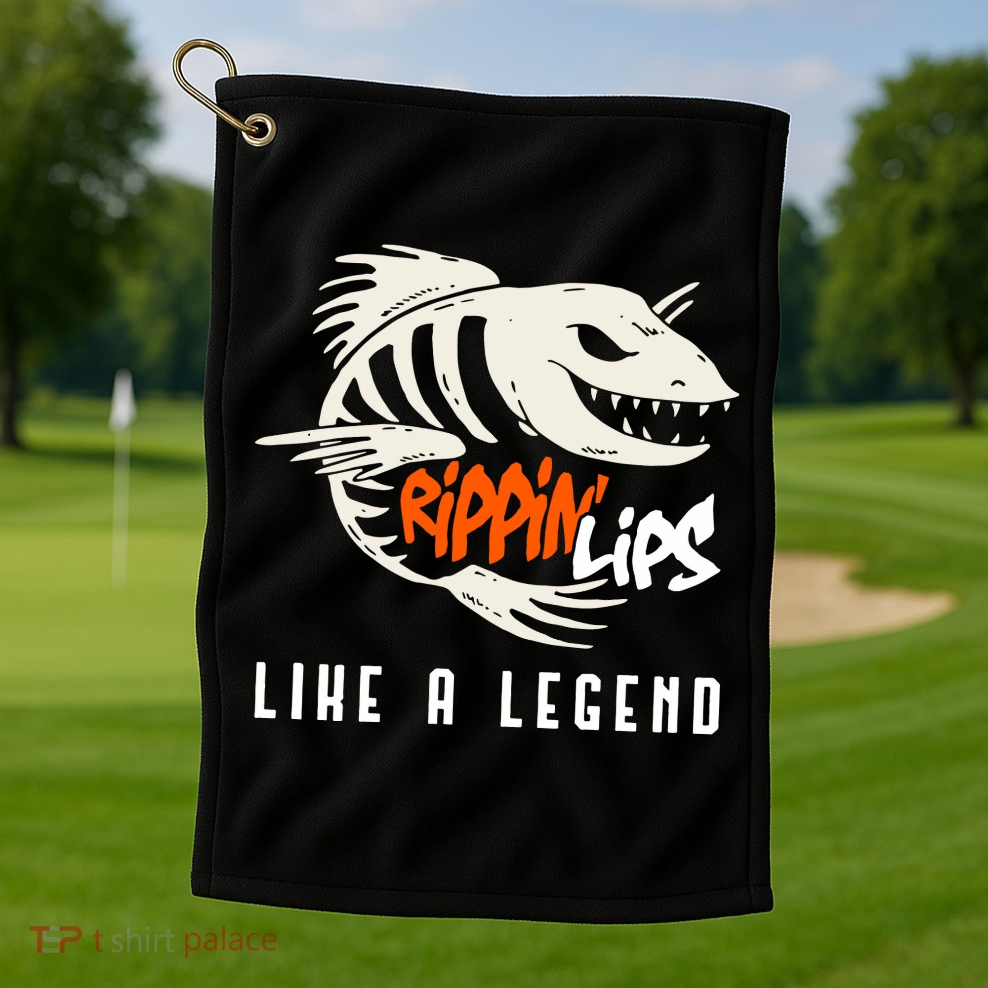 Fishing Rippin Lips Like A Legend Fish Bones Golf Towel