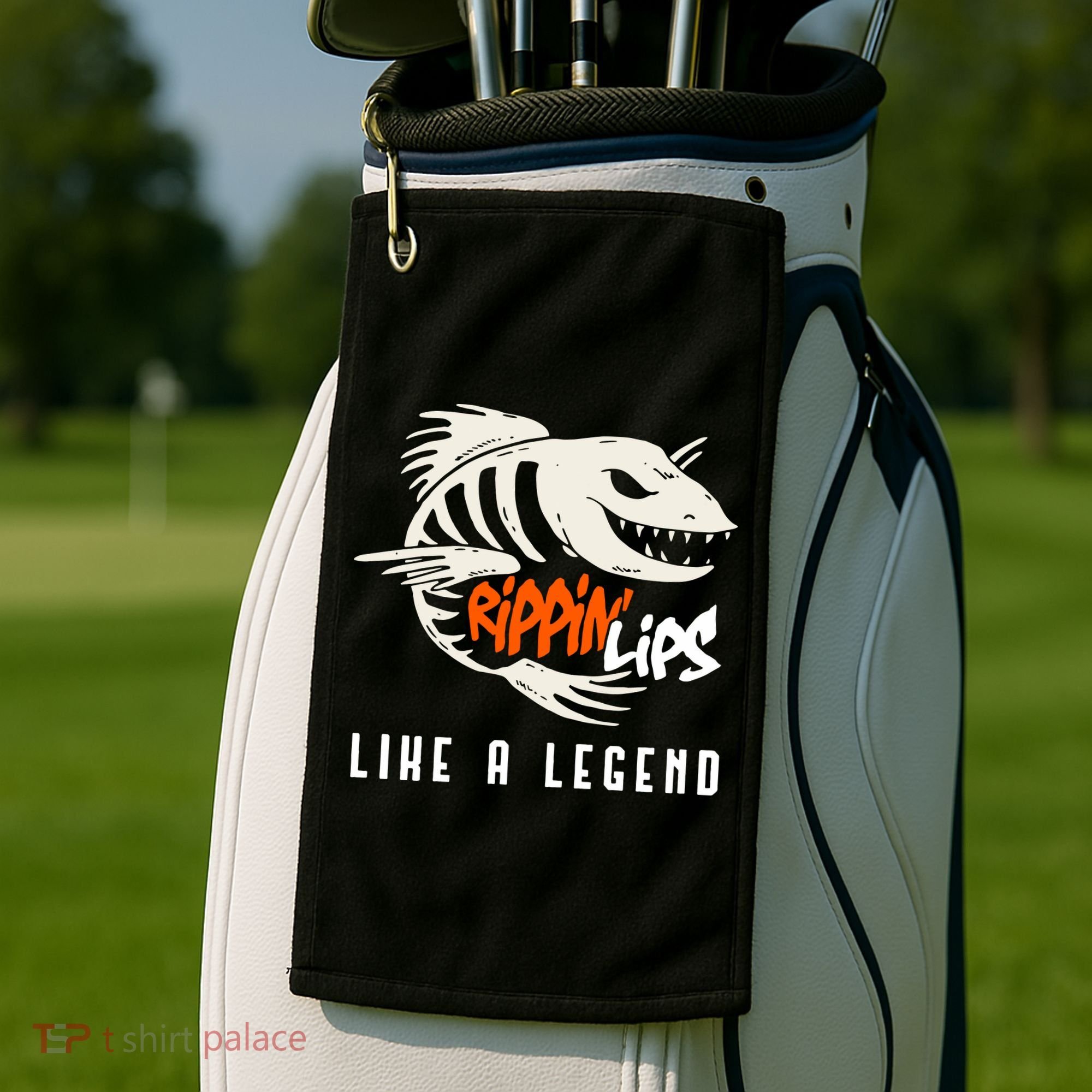 Fishing Rippin Lips Like A Legend Fish Bones Golf Towel