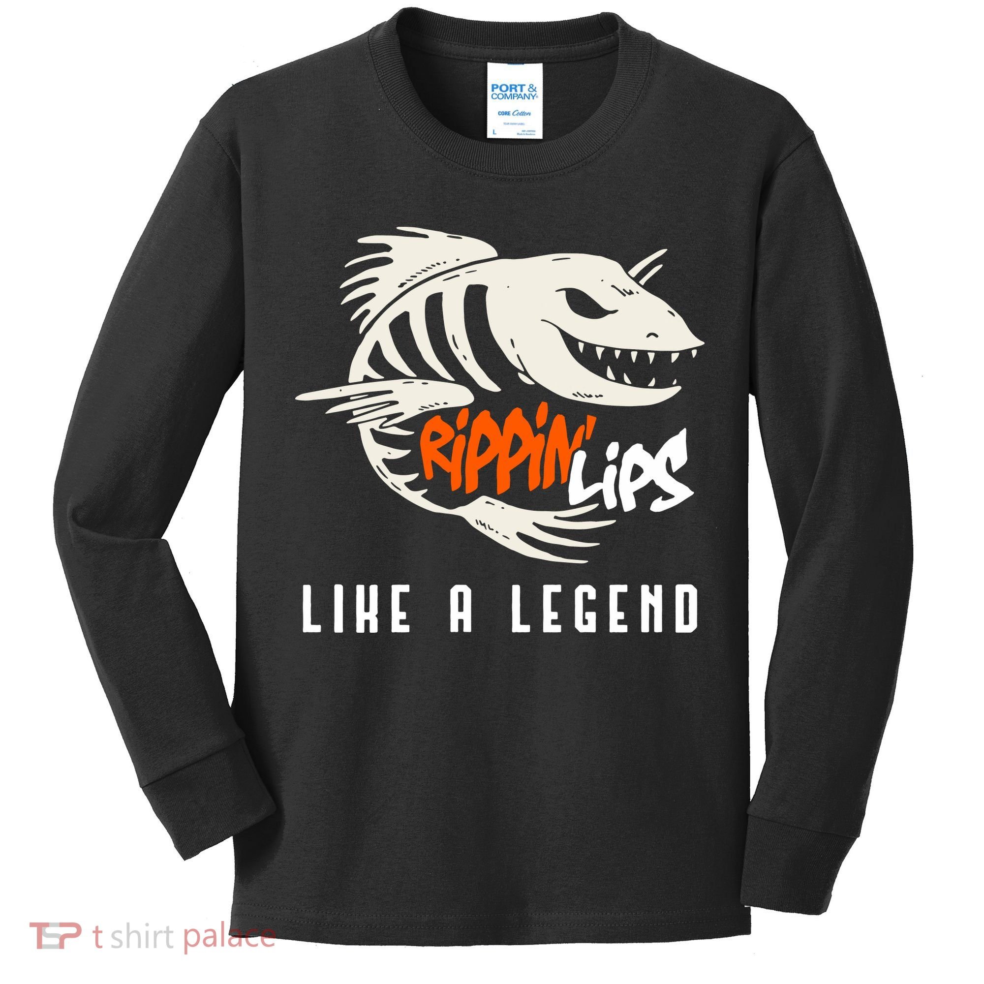 Fishing Rippin Lips Like A Legend Fish Bones Kids Long Sleeve Shirt