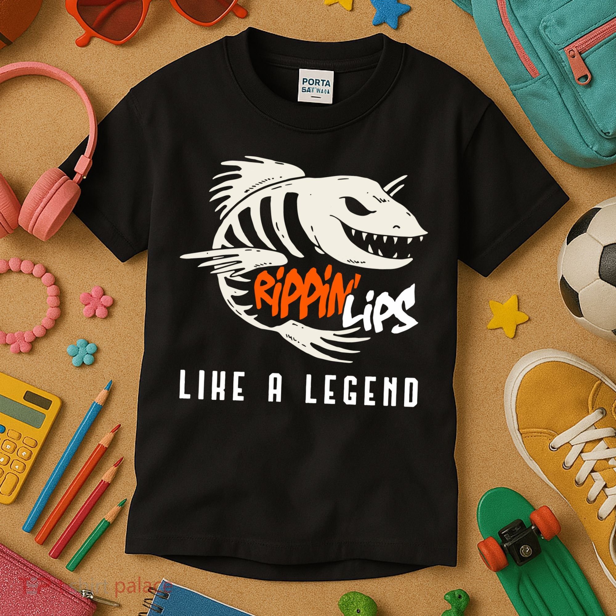 Fishing Rippin Lips Like A Legend Fish Bones Kids T-Shirt