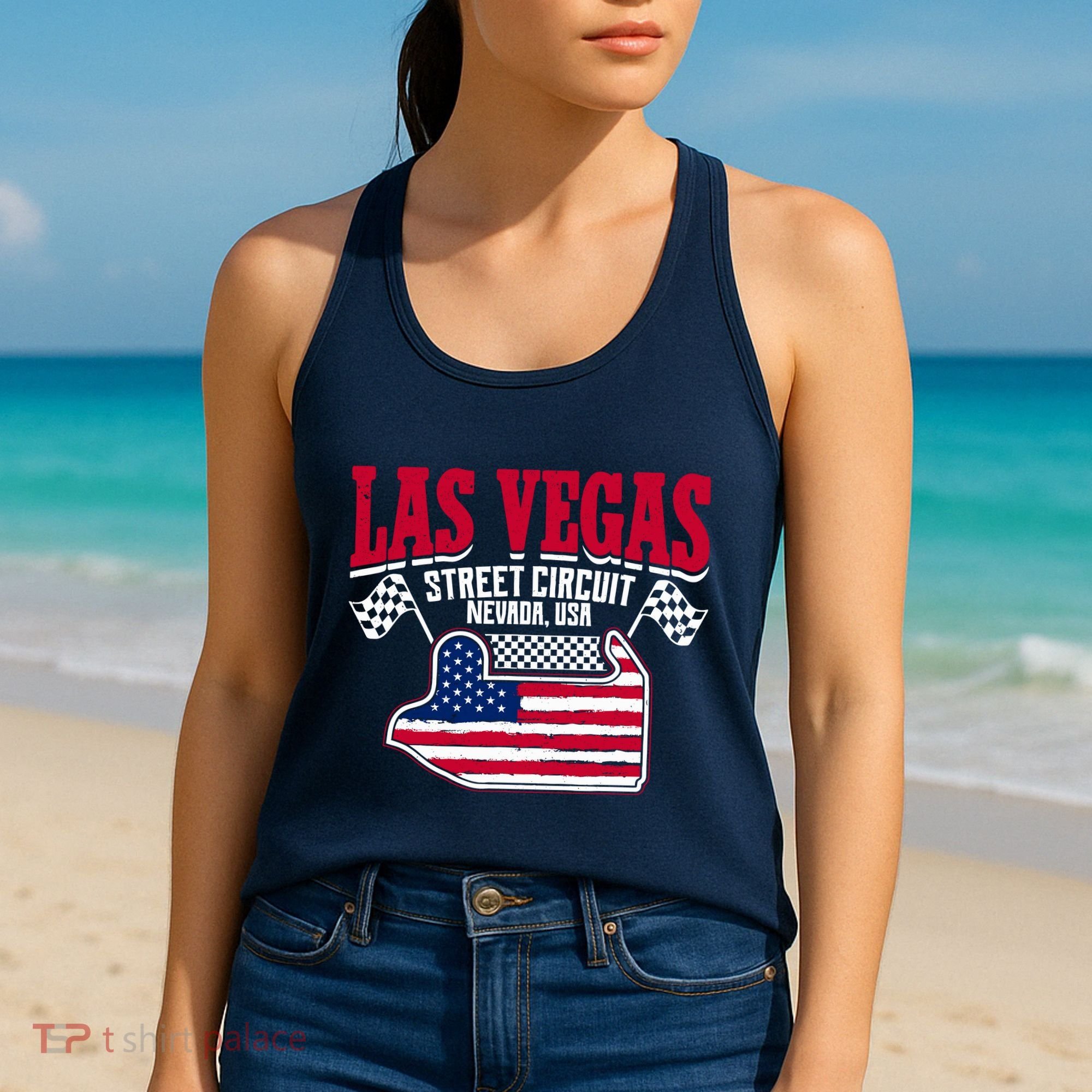 Formula Racing Las Vegas Circuit Open Wheel Car Usa Flag Women's Tank Top