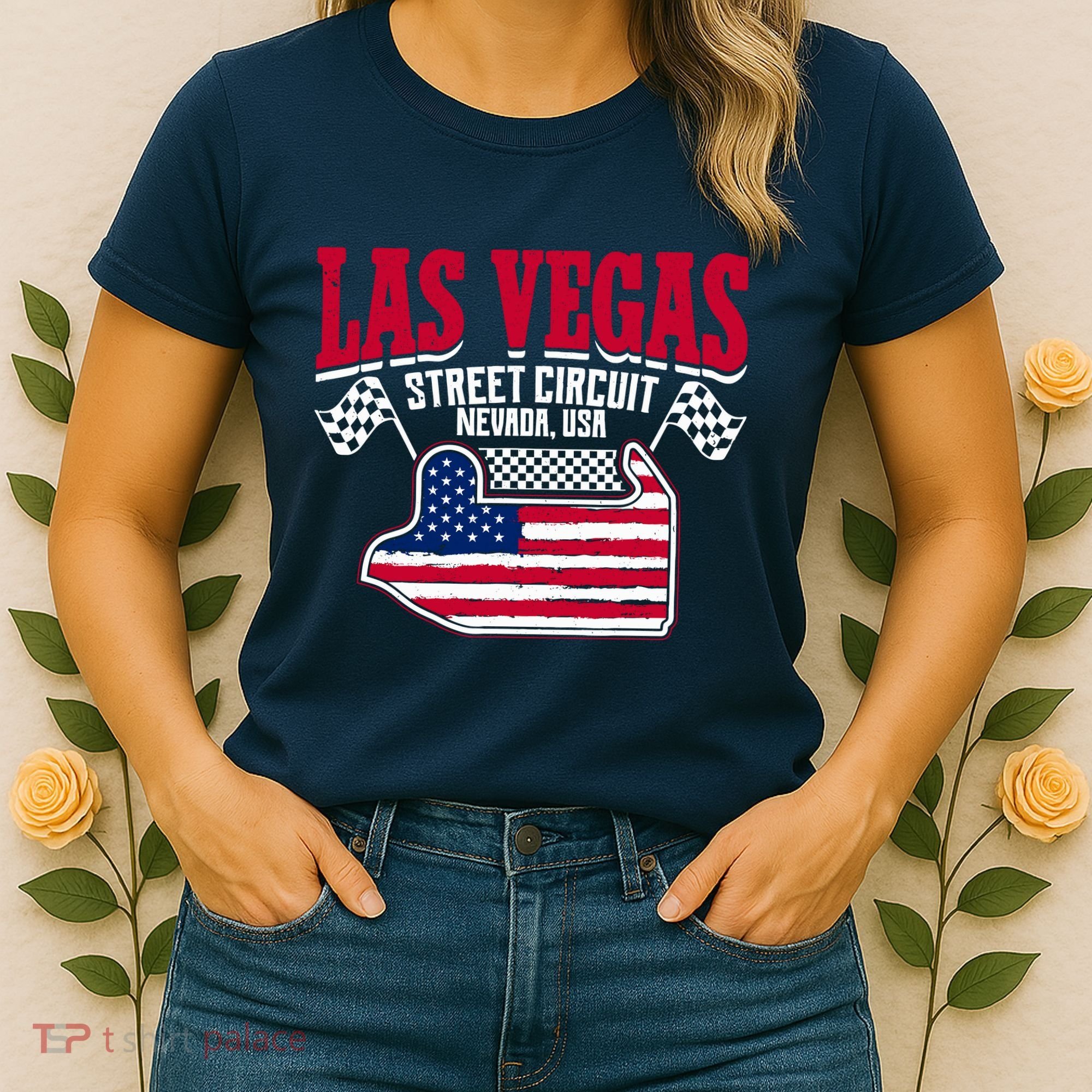 Formula Racing Las Vegas Circuit Open Wheel Car Usa Flag Women's T-Shirt