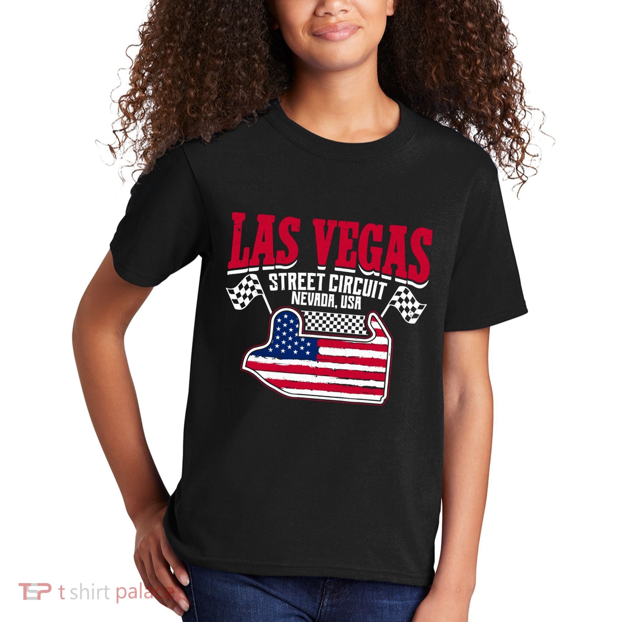 Formula Racing Las Vegas Circuit Open Wheel Car Usa Flag Kids T-Shirt