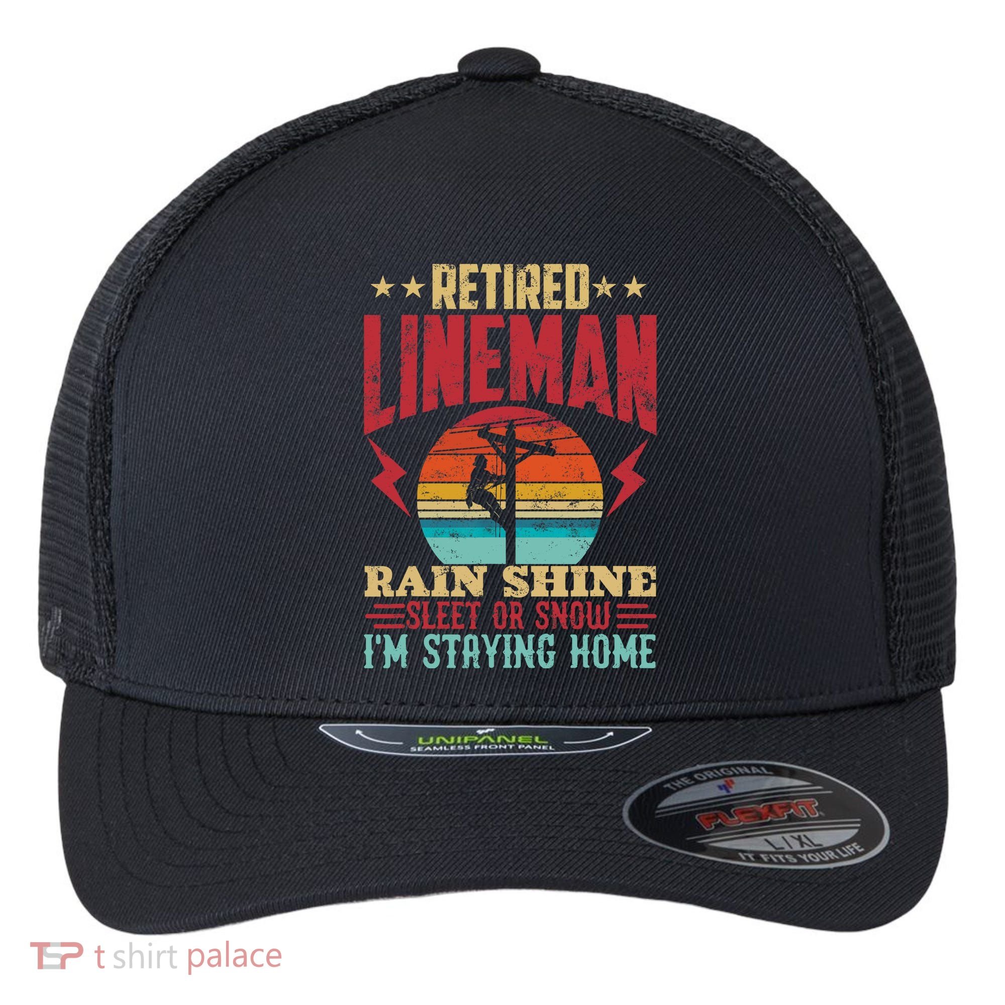 Funny Retired Lineman For Retirement Dad Grandpa Flexfit Unipanel Trucker Cap