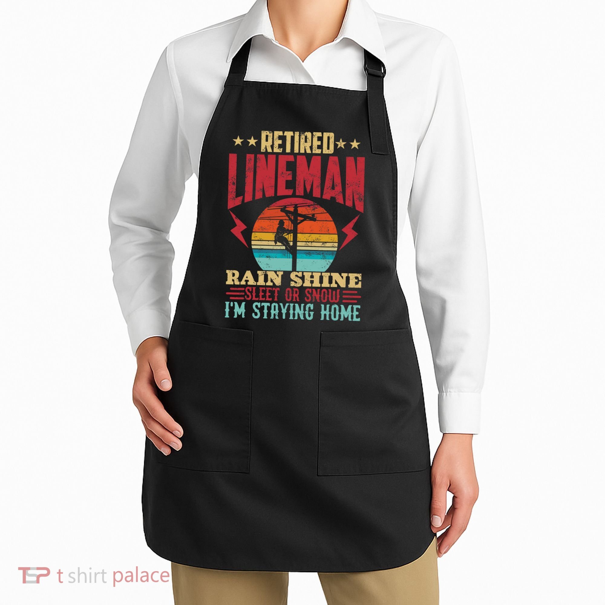 Funny Retired Lineman For Retirement Dad Grandpa Apron