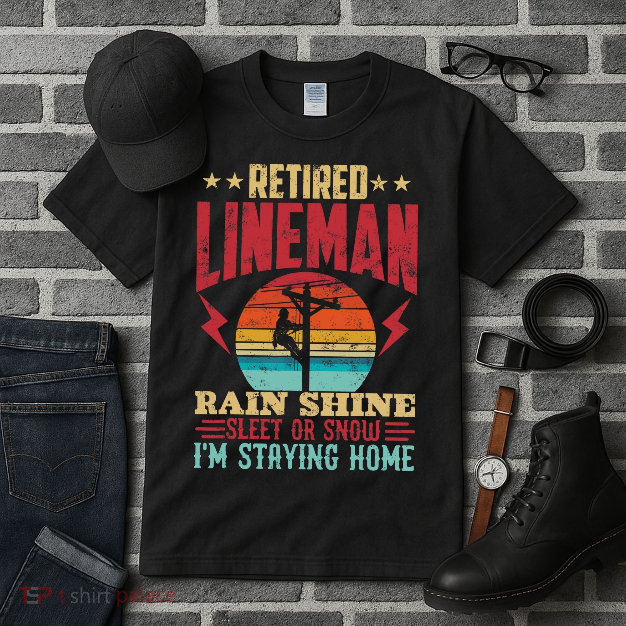 Funny Retired Lineman For Retirement Dad Grandpa Tall T-Shirt