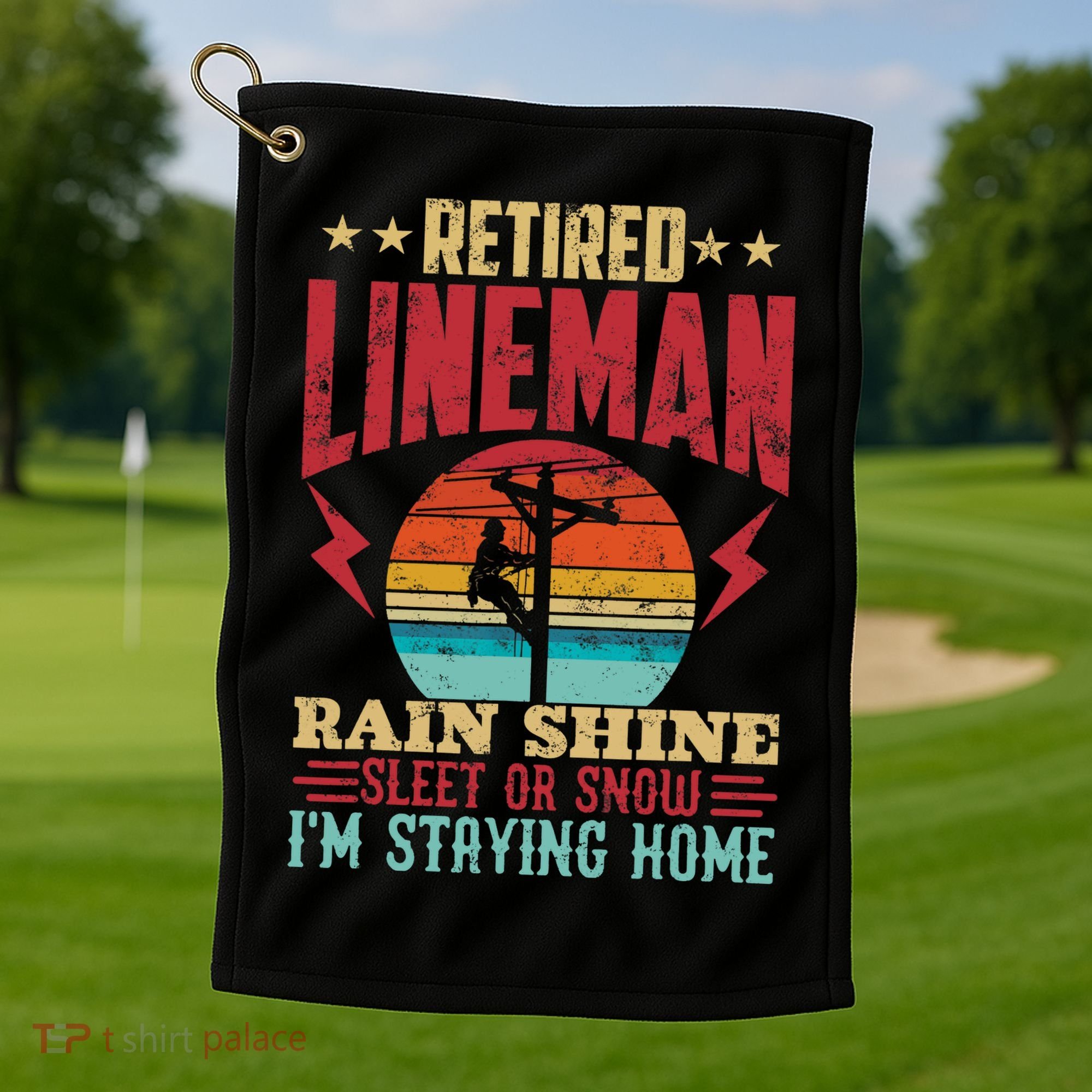 Funny Retired Lineman For Retirement Dad Grandpa Golf Towel