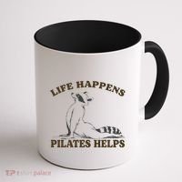 Funny Racoon Life Happens Pilates Helps Quote Motivation Coffee Mug thumb 1