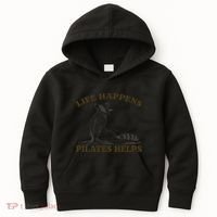Funny Racoon Life Happens Pilates Helps Quote Motivation Kids Hoodie thumb 0