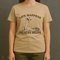 Funny Racoon Life Happens Pilates Helps Quote Motivation T-Shirt thumb 4
