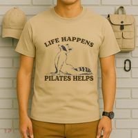 Funny Racoon Life Happens Pilates Helps Quote Motivation T-Shirt thumb 6
