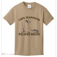 Funny Racoon Life Happens Pilates Helps Quote Motivation Kids T-Shirt thumb 0