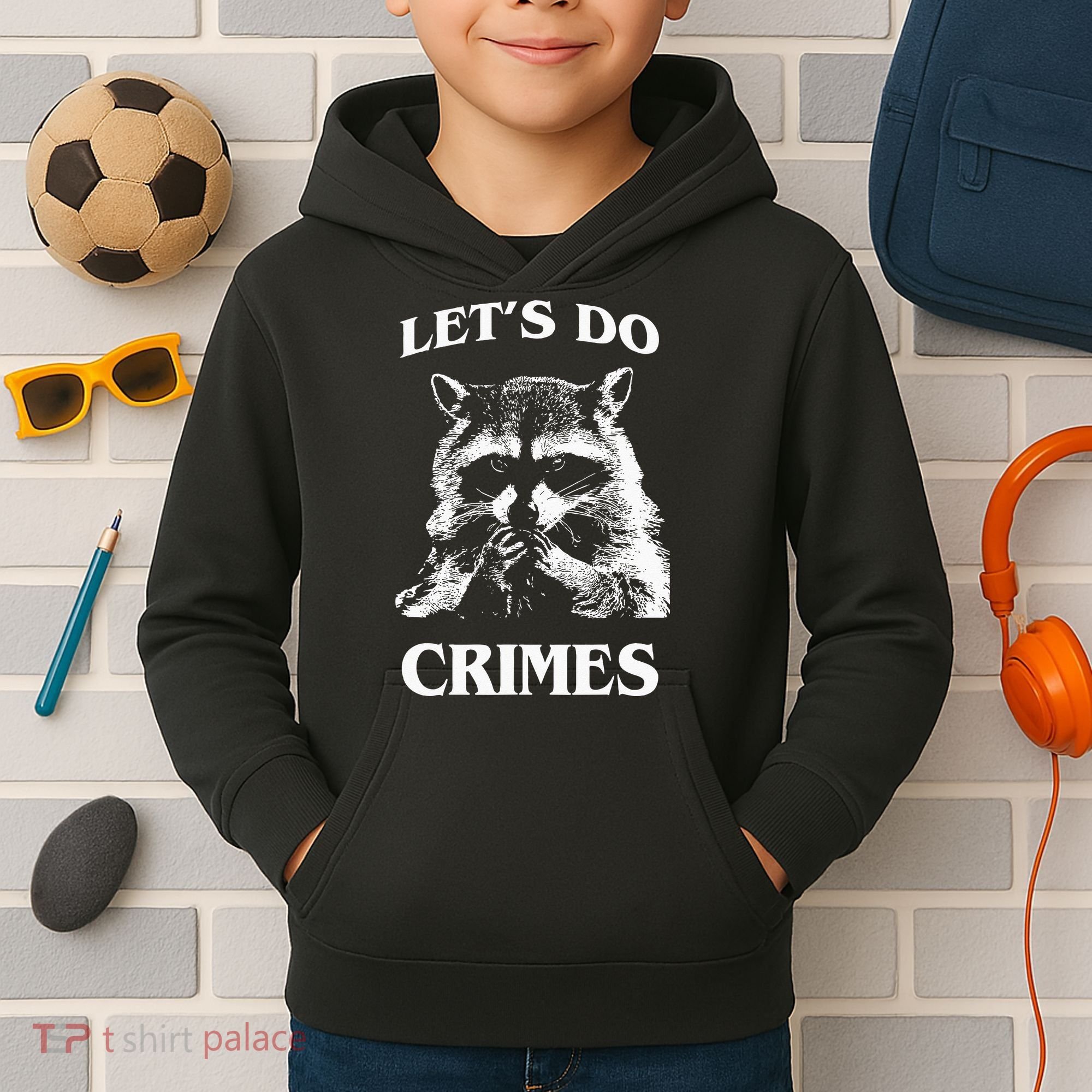 Funny Raccoon Lets Do Crimes Trashed Racoon Panda Lovers Kids Hoodie