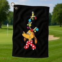 Funny Reindeer Max Dog Christmas  Golf Towel thumb 1