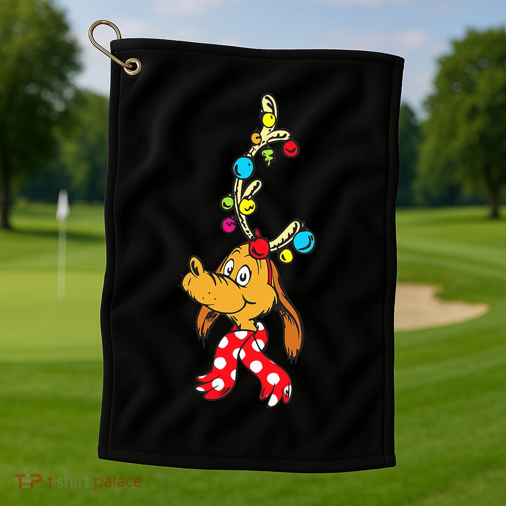 Funny Reindeer Max Dog Christmas  Golf Towel