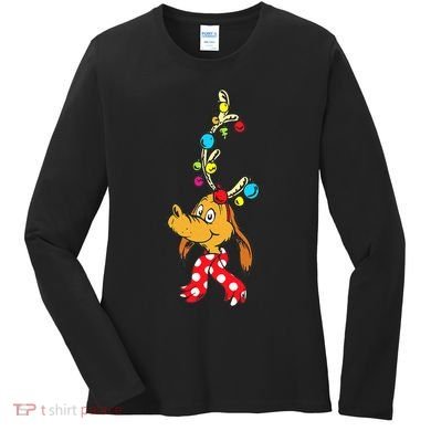 Funny Reindeer Max Dog Christmas  Women's Long Sleeve Shirt