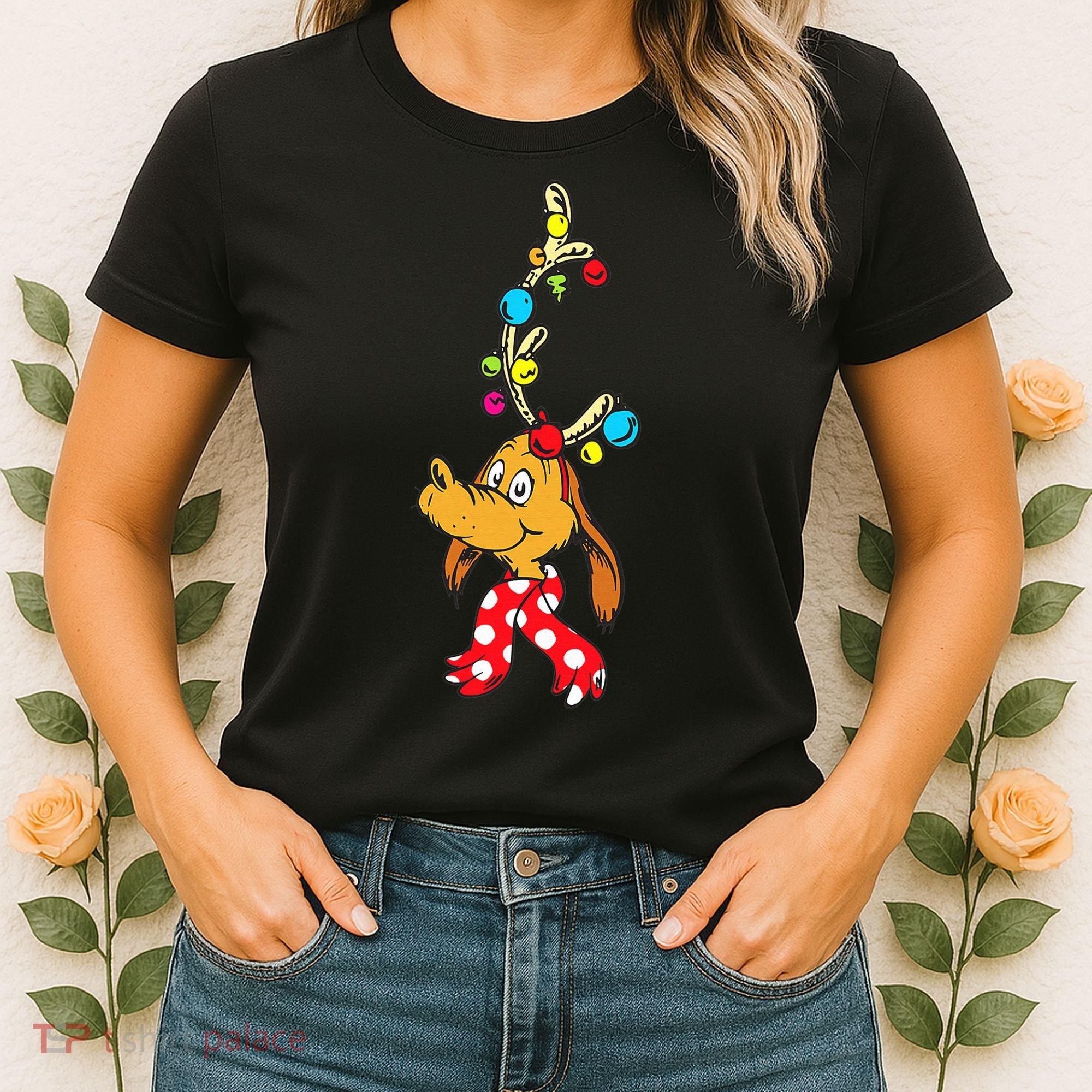 Funny Reindeer Max Dog Christmas  Women's T-Shirt