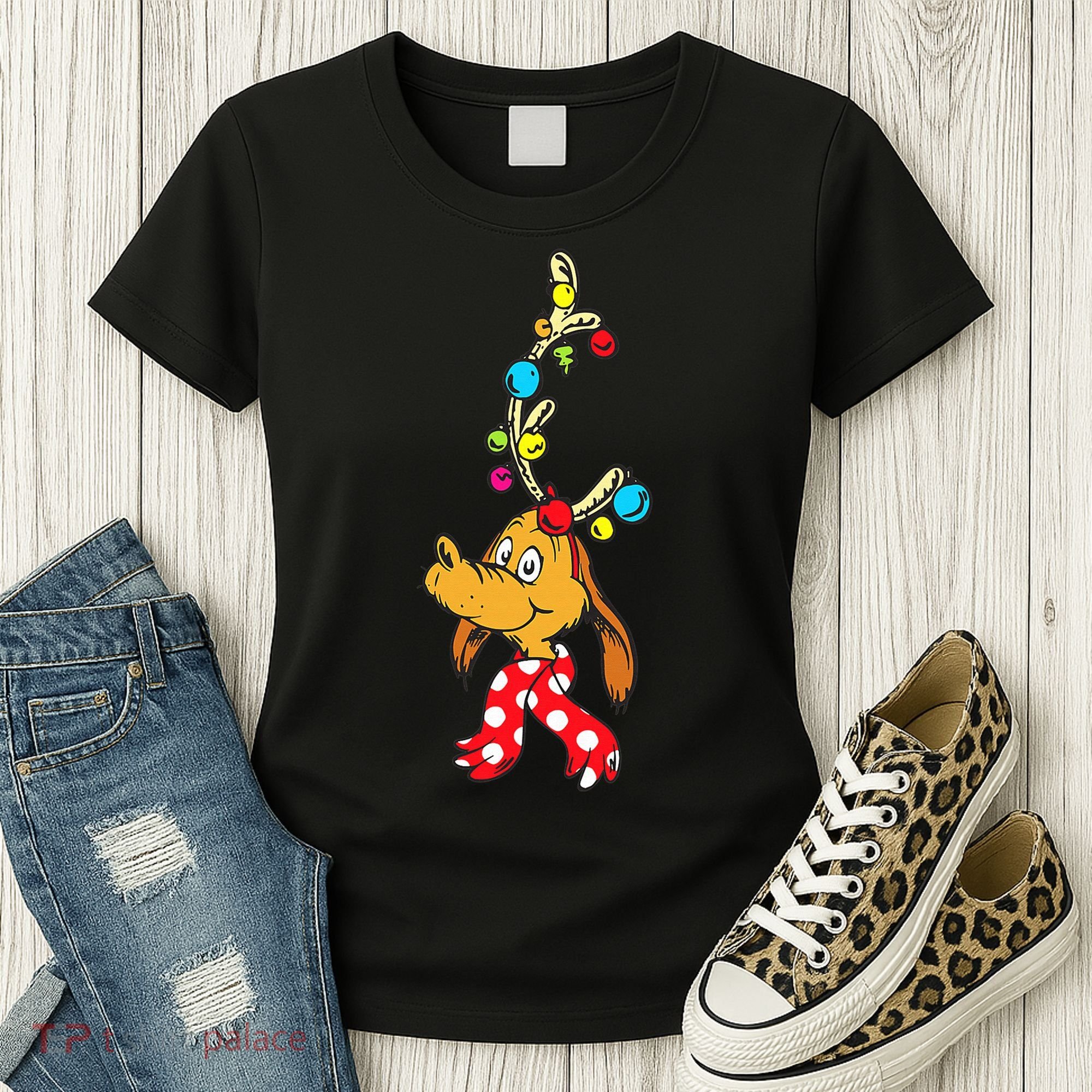 Funny Reindeer Max Dog Christmas  Women's T-Shirt