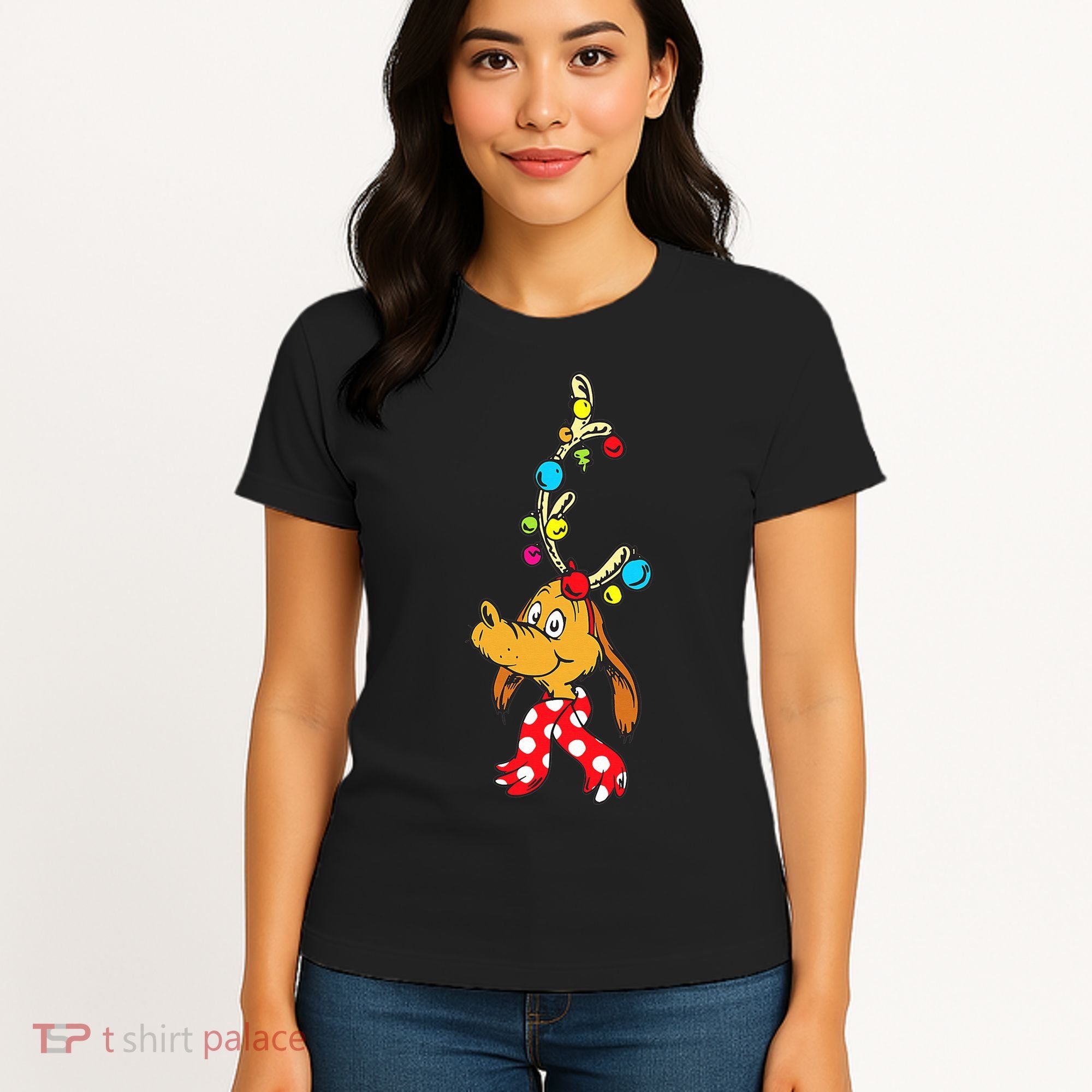 Funny Reindeer Max Dog Christmas  Women's T-Shirt