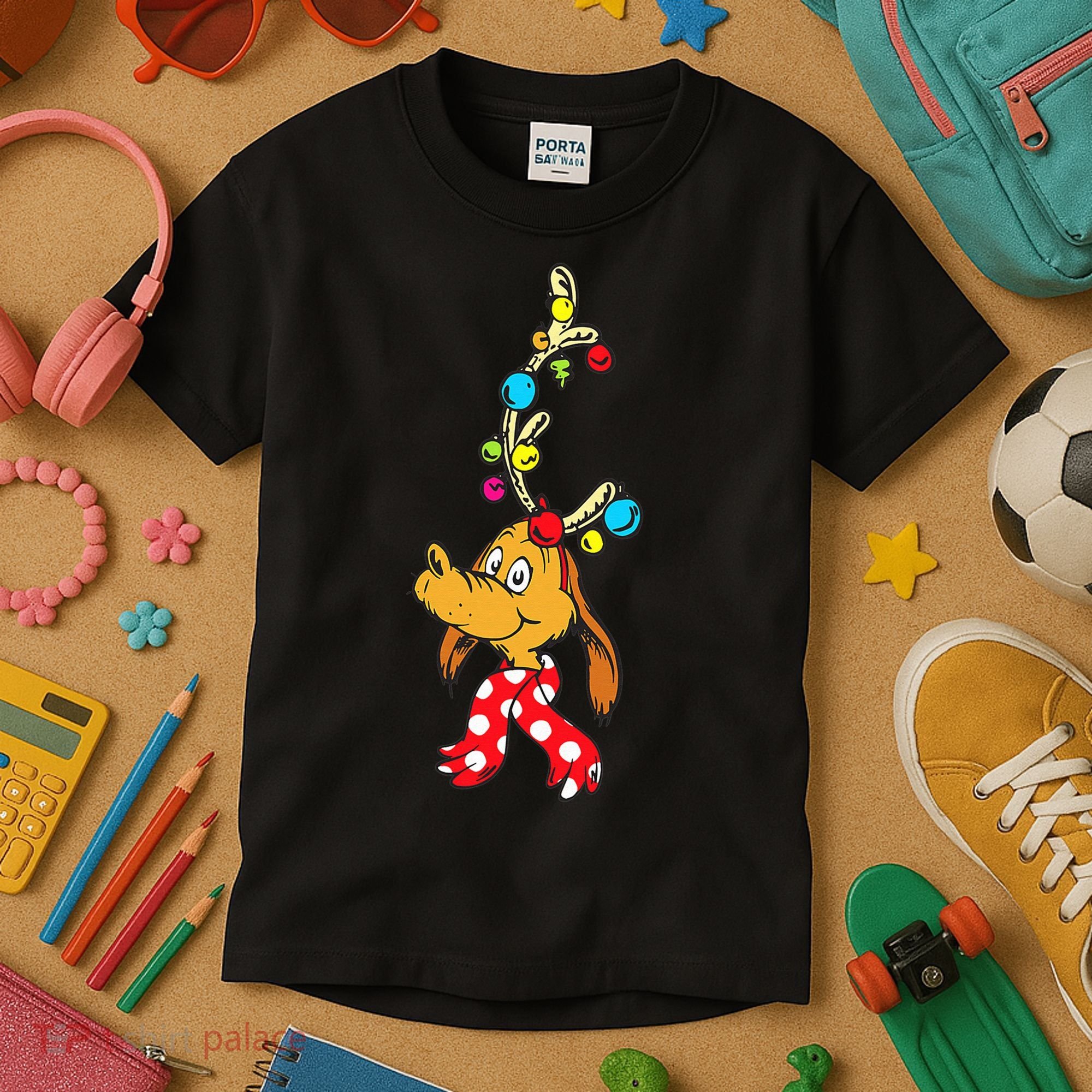 Funny Reindeer Max Dog Christmas  Kids T-Shirt