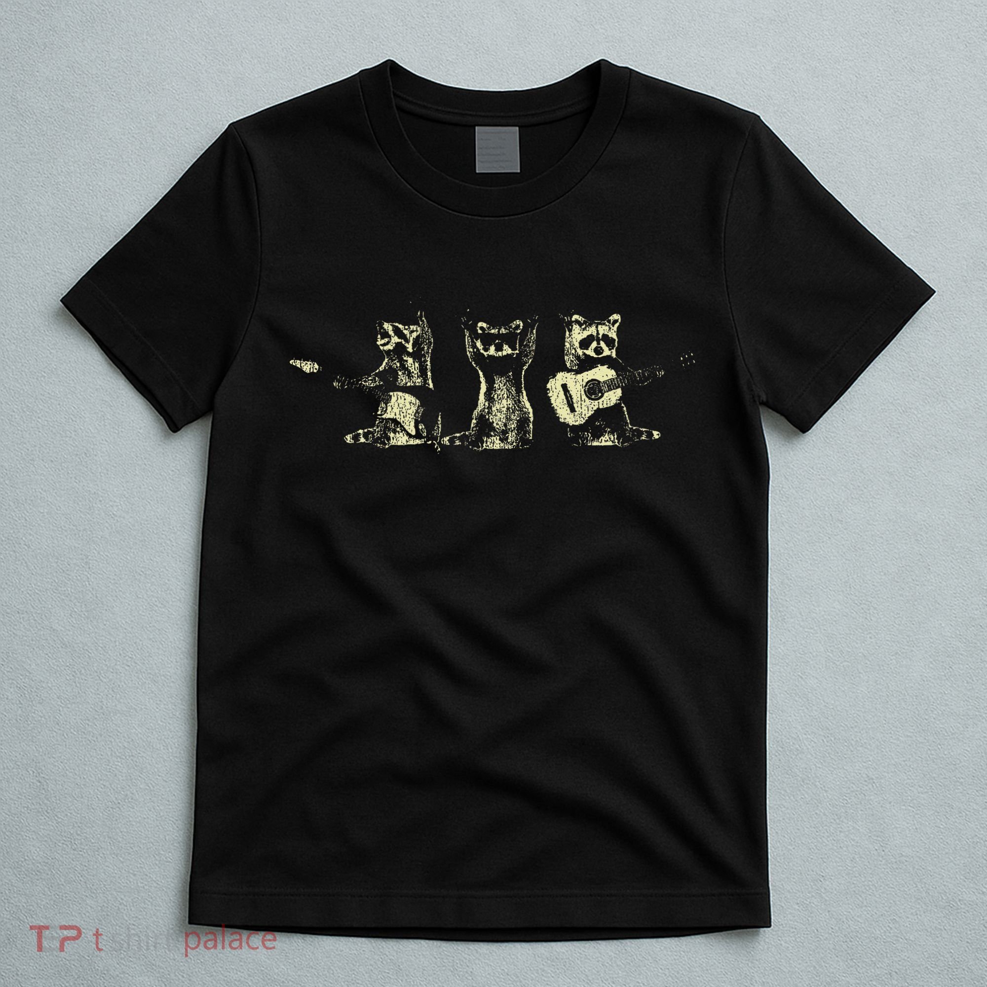 Funny Raccoon Music Band Electric Acoustic Guitar Racoons T-Shirt