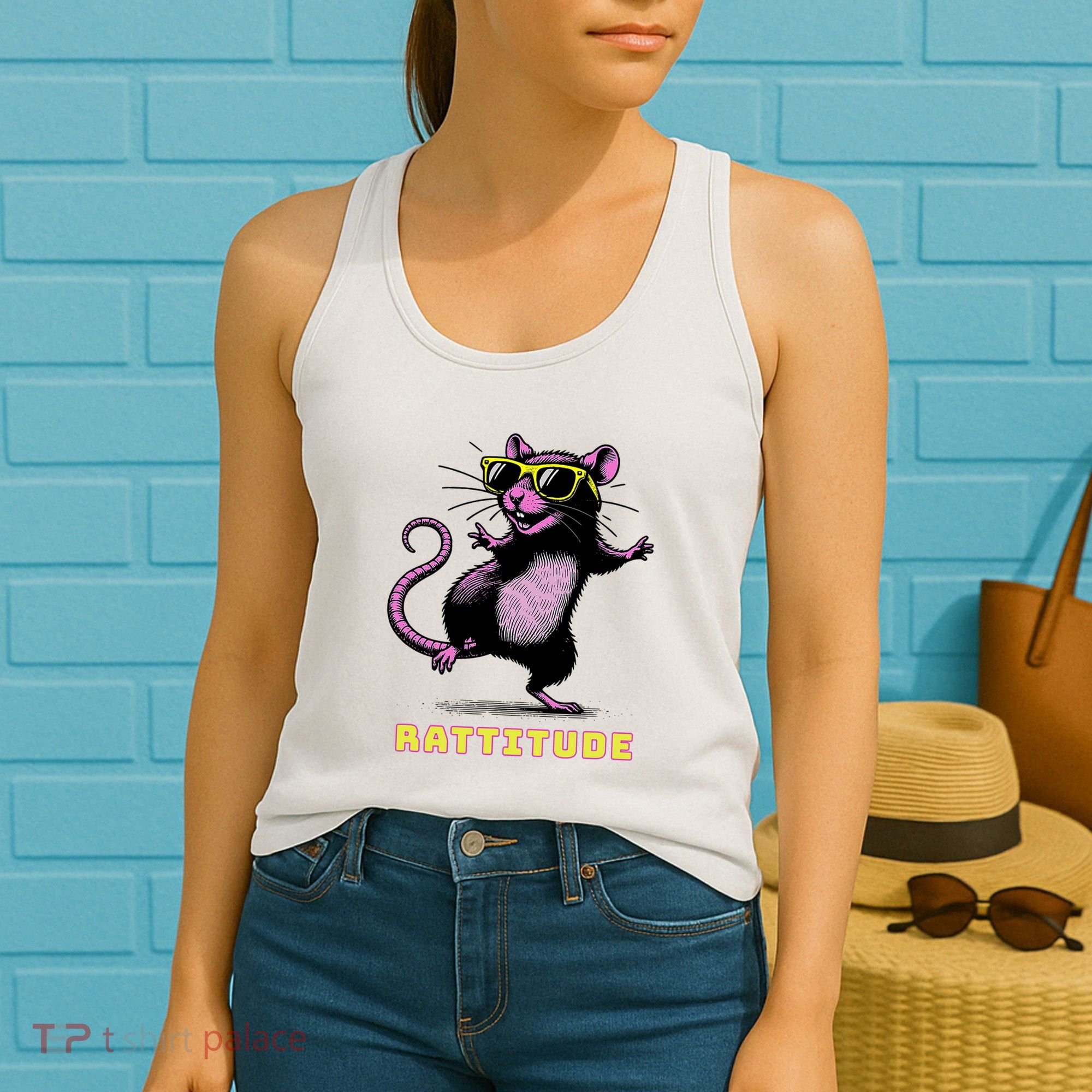 Funny Rat Meme Rattitude Rat Sunglasses Dancing Women's Tank Top