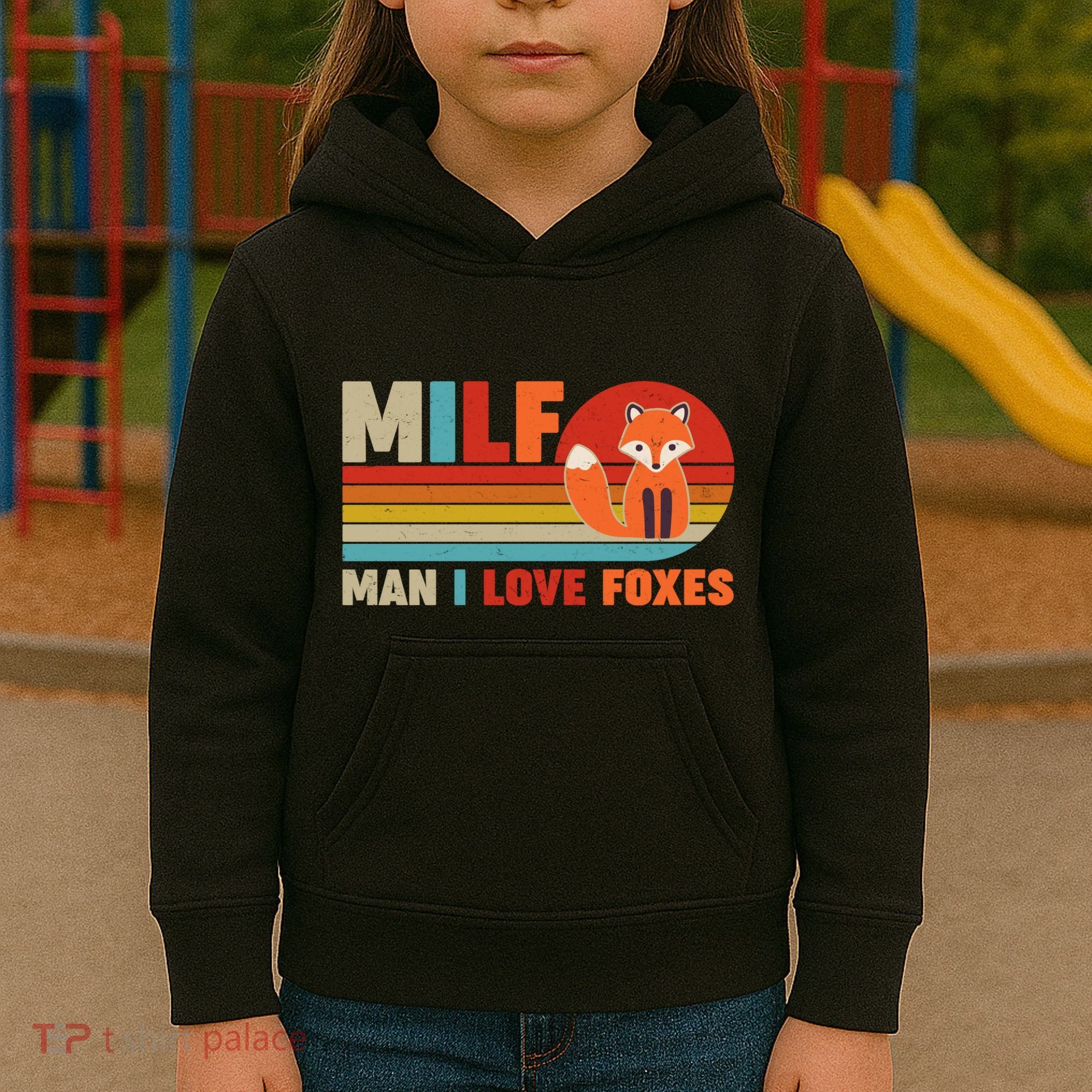 Funny Retro MILF Man I Love Foxes Kids Hoodie