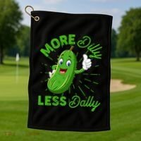 Funny Retro More Dilly Less Dally Pickle Golf Towel thumb 1