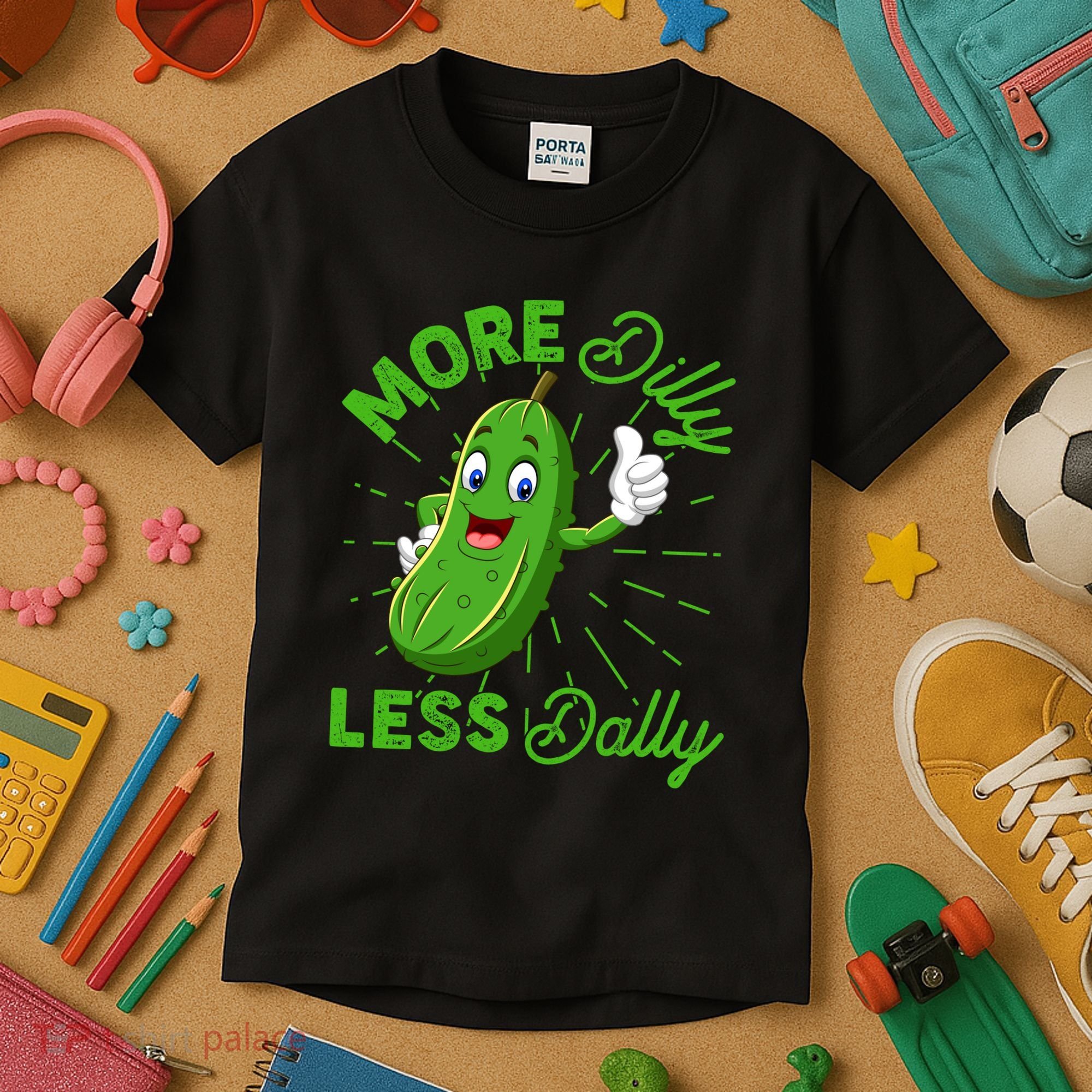Funny Retro More Dilly Less Dally Pickle Kids T-Shirt