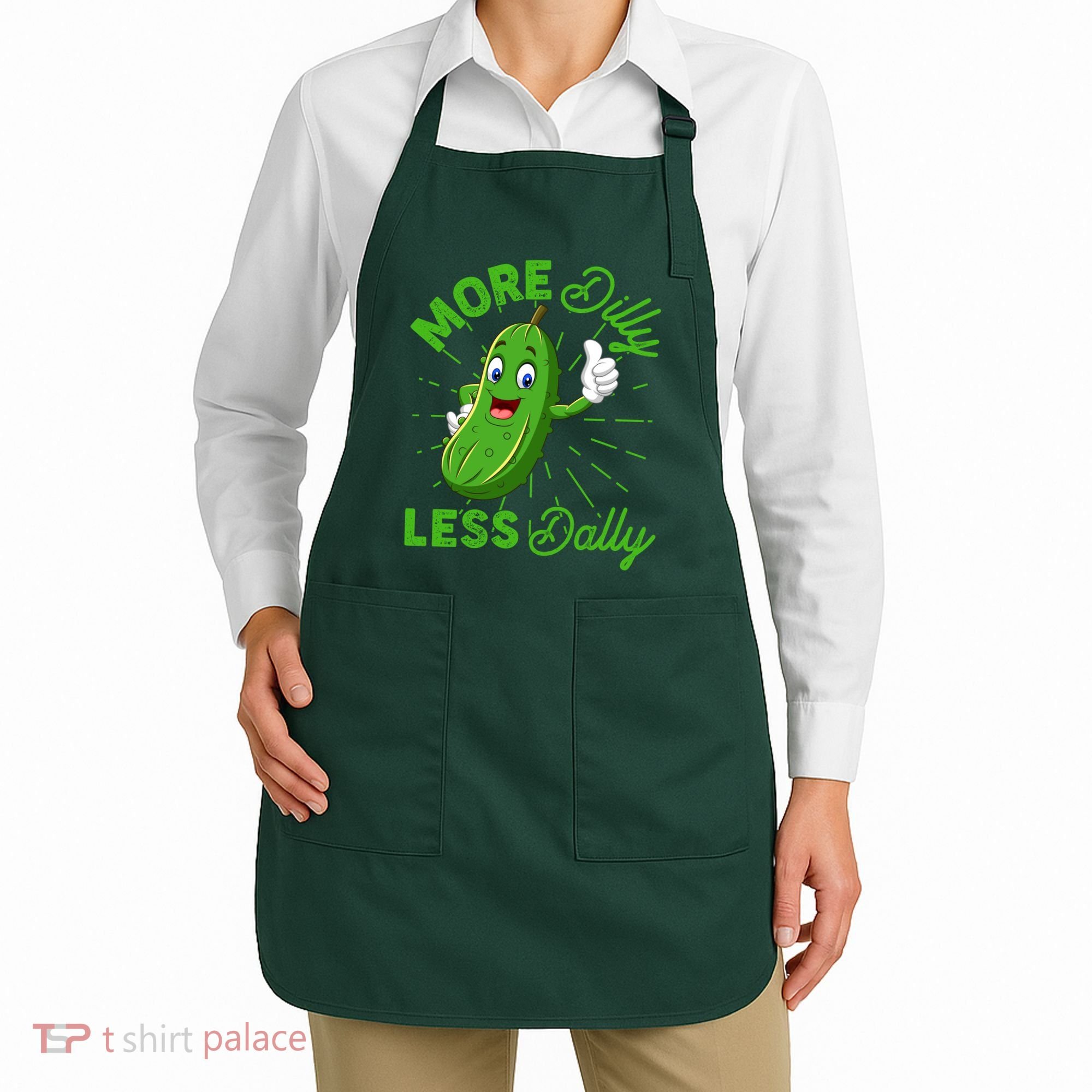 Funny Retro More Dilly Less Dally Pickle Apron