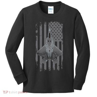 F22 Raptor Military Pilot Kids Long Sleeve Shirt