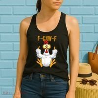 F-Caw-F Rooster Meme Middle Finger Chicken Funny Women's Tank Top thumb 2