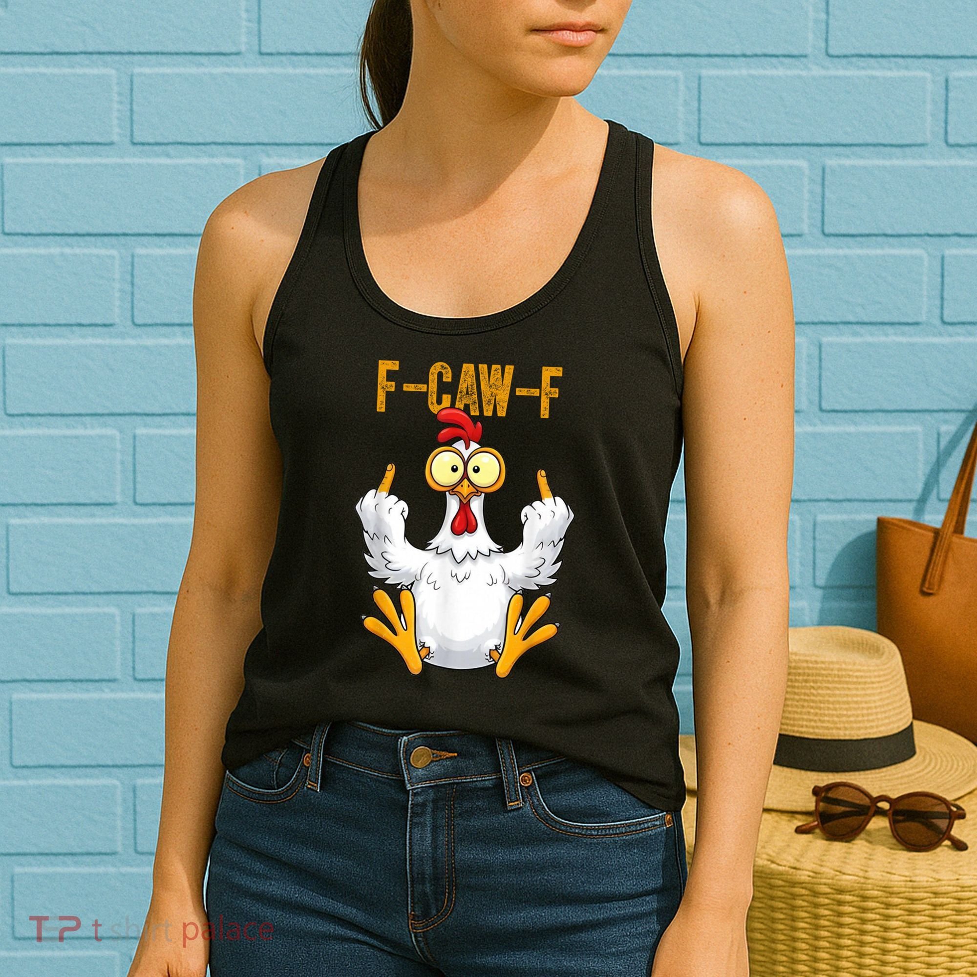 F-Caw-F Rooster Meme Middle Finger Chicken Funny Women's Tank Top