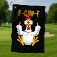 F-Caw-F Rooster Meme Middle Finger Chicken Funny Golf Towel thumb 1