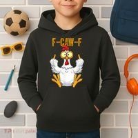 F-Caw-F Rooster Meme Middle Finger Chicken Funny Kids Hoodie thumb 2