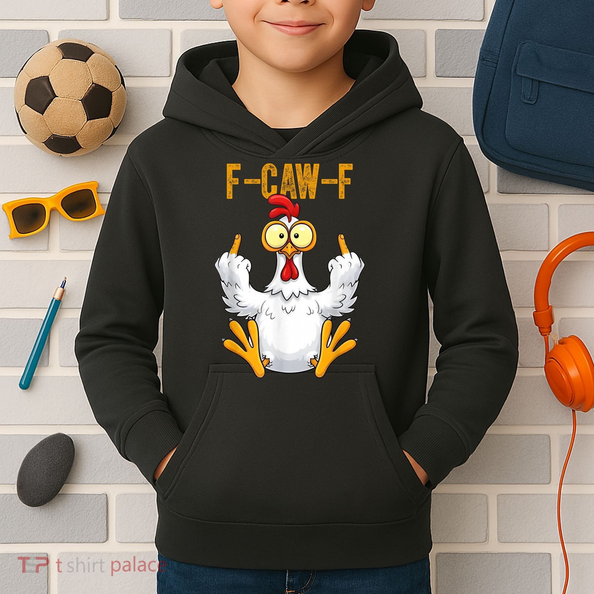 F-Caw-F Rooster Meme Middle Finger Chicken Funny Kids Hoodie