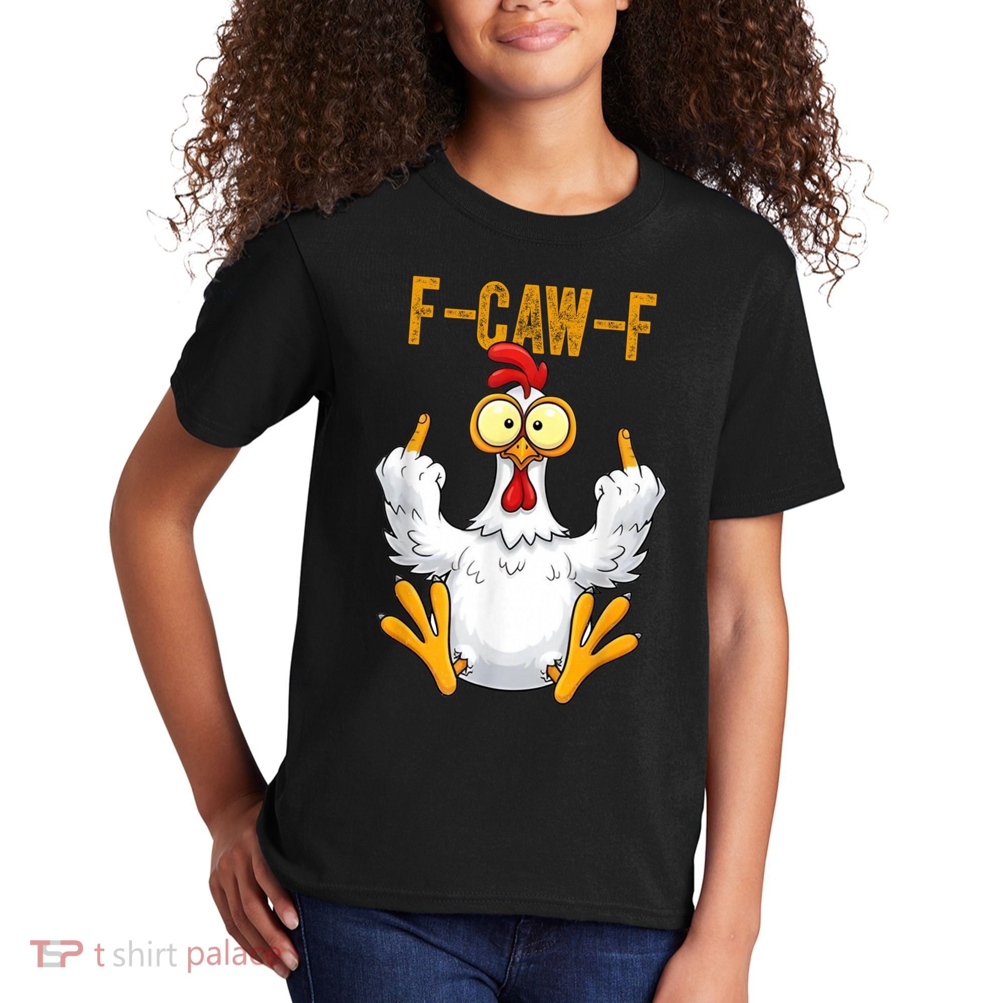 F-Caw-F Rooster Meme Middle Finger Chicken Funny Kids T-Shirt