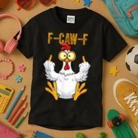 F-Caw-F Rooster Meme Middle Finger Chicken Funny Kids T-Shirt thumb 3
