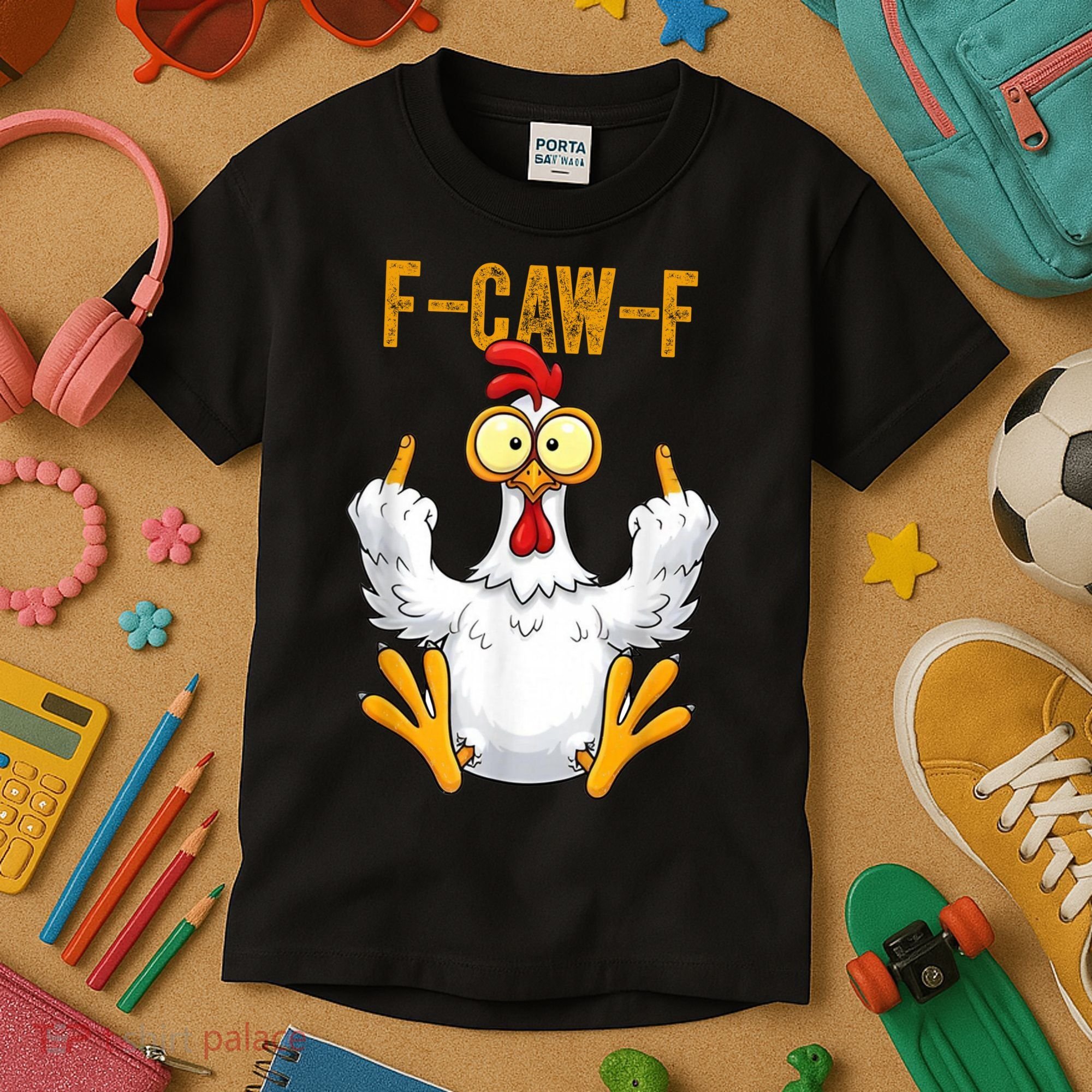F-Caw-F Rooster Meme Middle Finger Chicken Funny Kids T-Shirt
