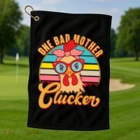 Funny Retro Mothers Day One Bad Mother Clucker Chicken Golf Towel thumb 1