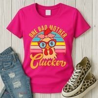 Funny Retro Mothers Day One Bad Mother Clucker Chicken Women's T-Shirt thumb 3