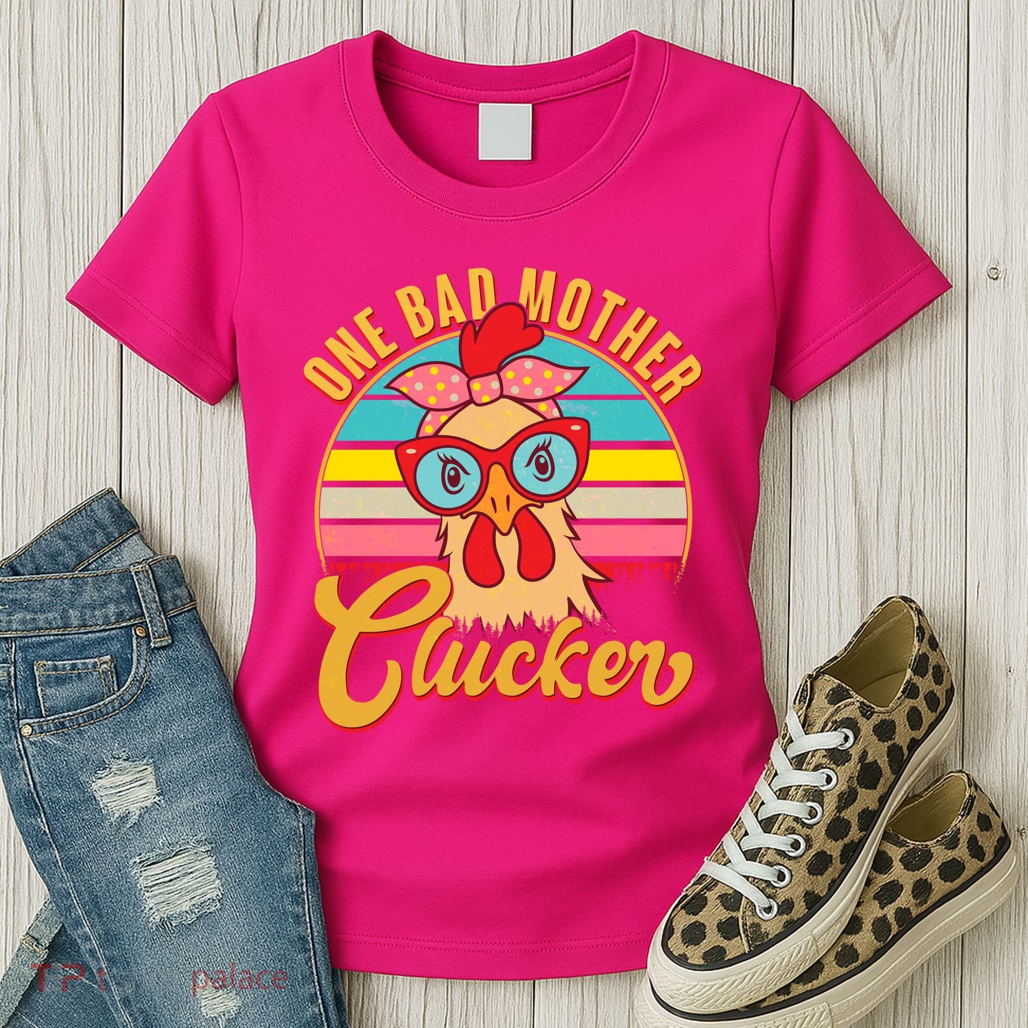 Funny Retro Mothers Day One Bad Mother Clucker Chicken Women's T-Shirt