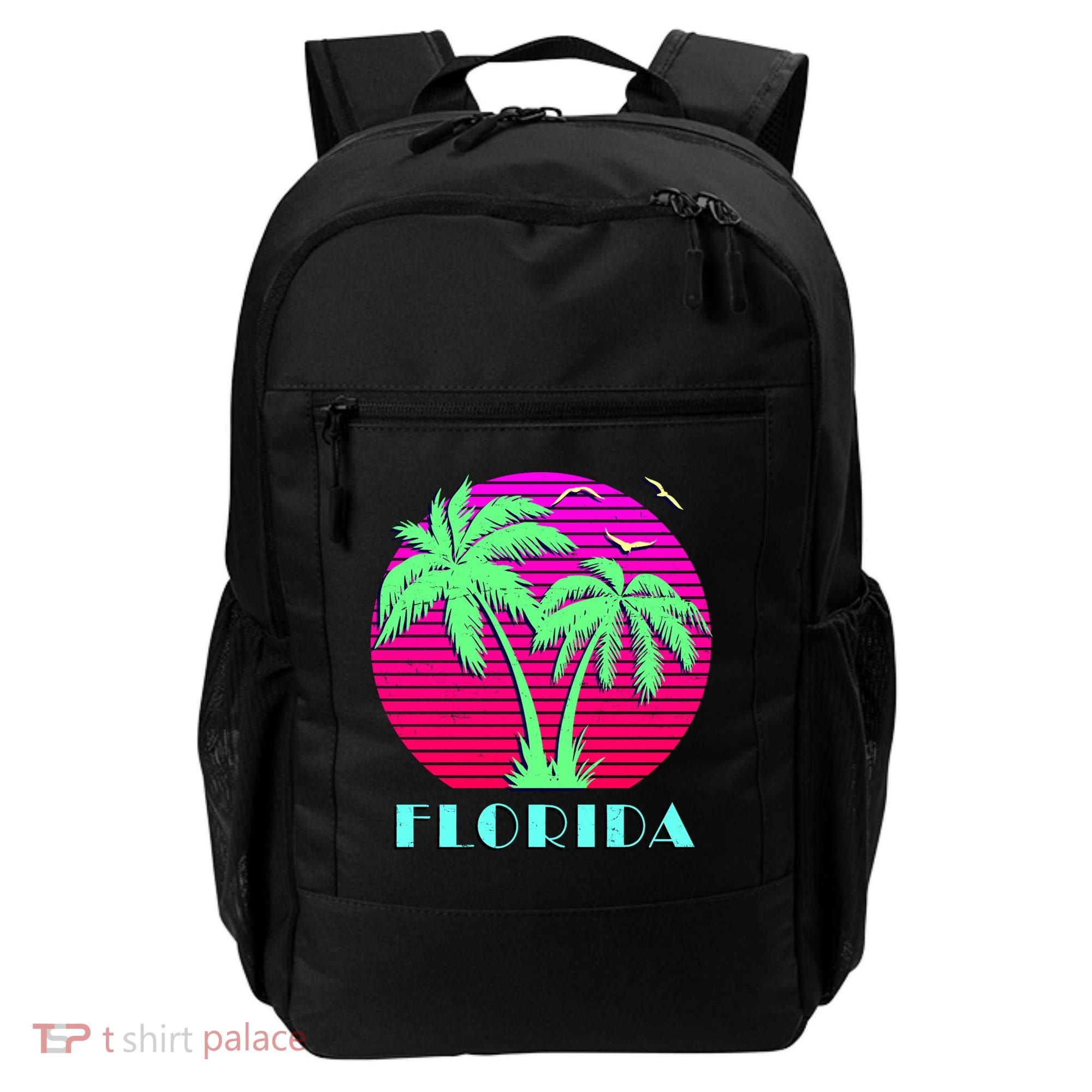 Florida Retro Neon Palm Trees Sunset Backpack