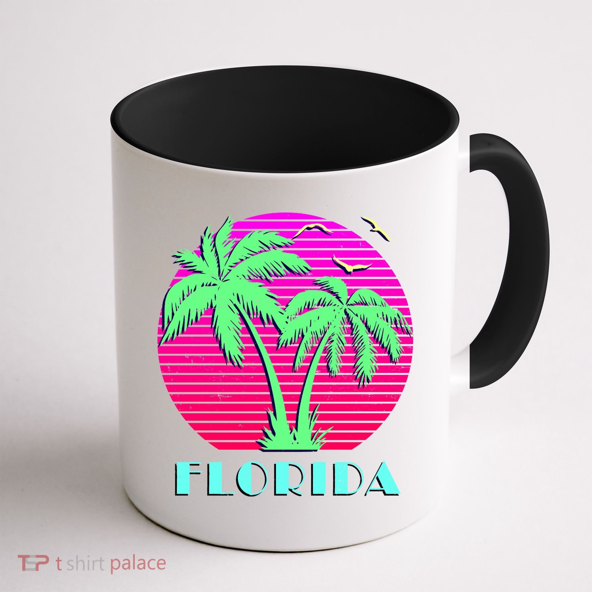 Florida Retro Neon Palm Trees Sunset Coffee Mug