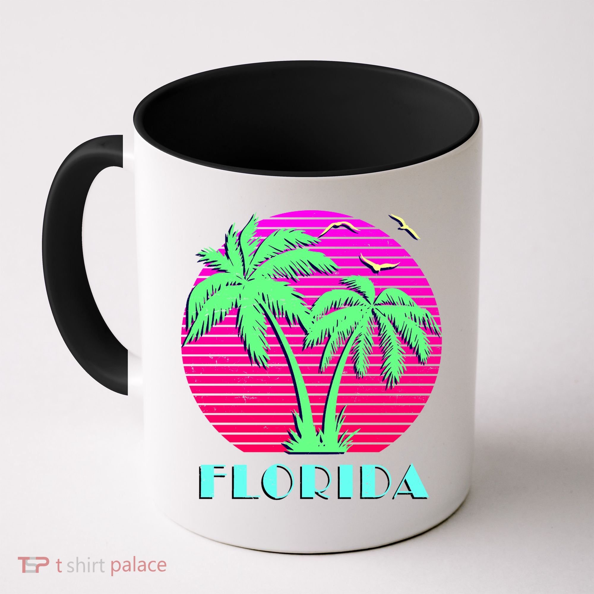 Florida Retro Neon Palm Trees Sunset Coffee Mug