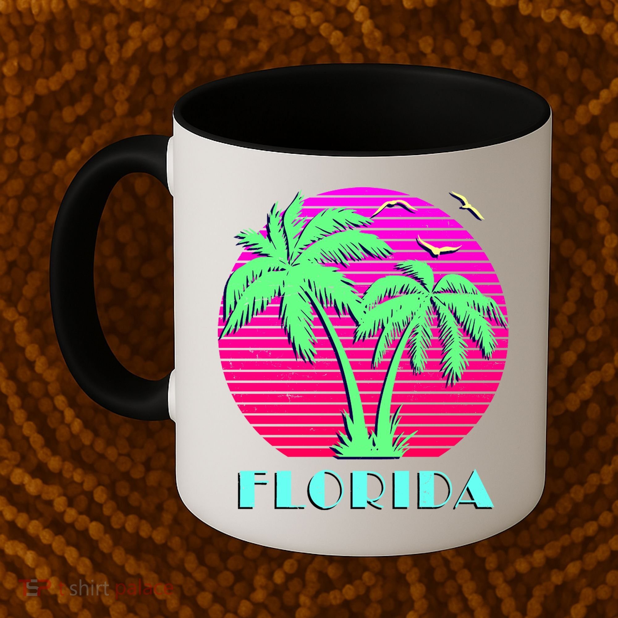 Florida Retro Neon Palm Trees Sunset Coffee Mug