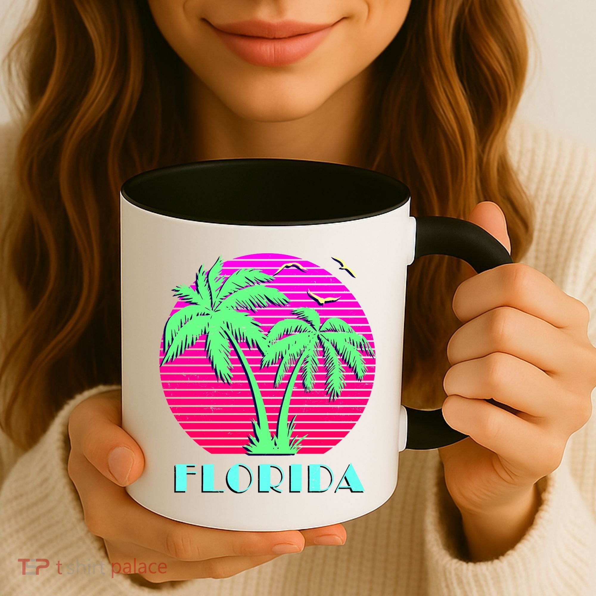 Florida Retro Neon Palm Trees Sunset Coffee Mug