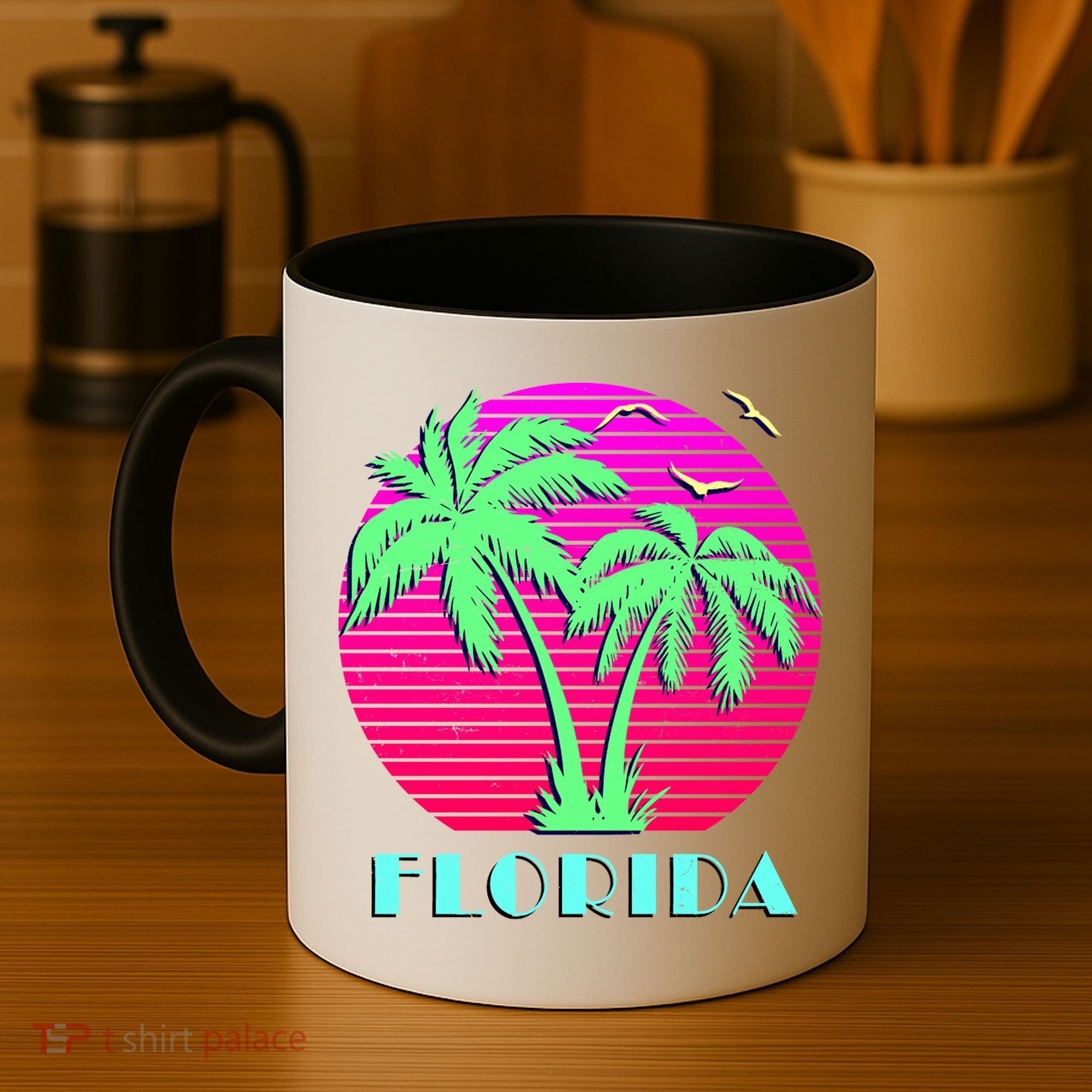 Florida Retro Neon Palm Trees Sunset Coffee Mug