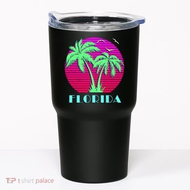 Florida Retro Neon Palm Trees Sunset Tumbler