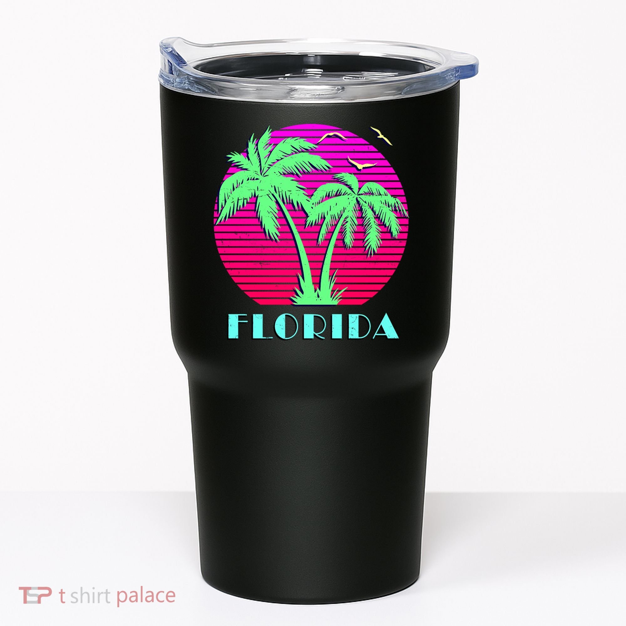 Florida Retro Neon Palm Trees Sunset Tumbler